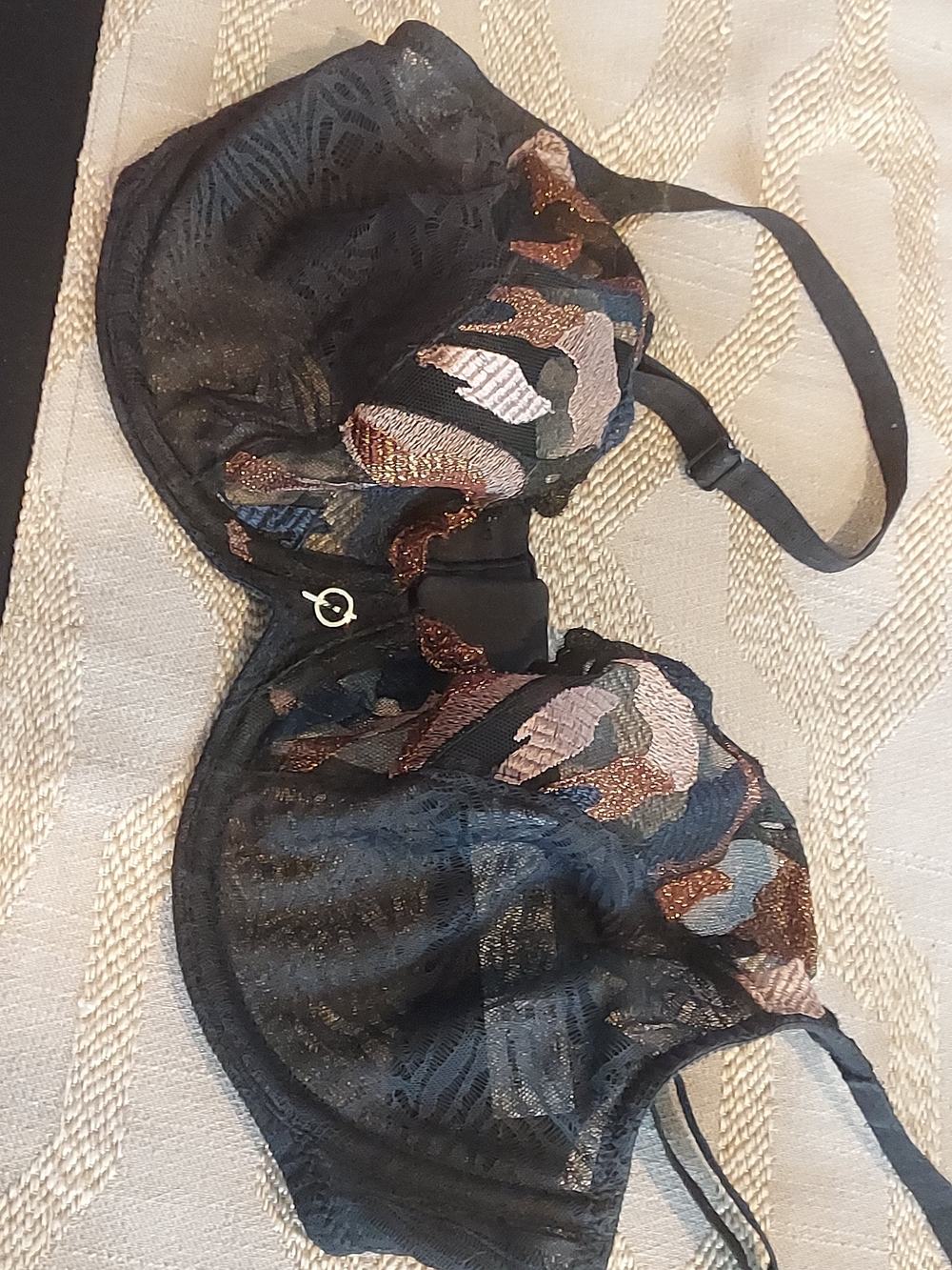 Sheer Black Lace Underwire Bra with Metallic Embroidery CHANTELLE 34DD